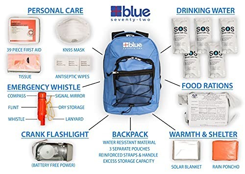 72-Hour Emergency Survival Backpack Kit for 1 Person | Wildfire, Earthquake, Hur