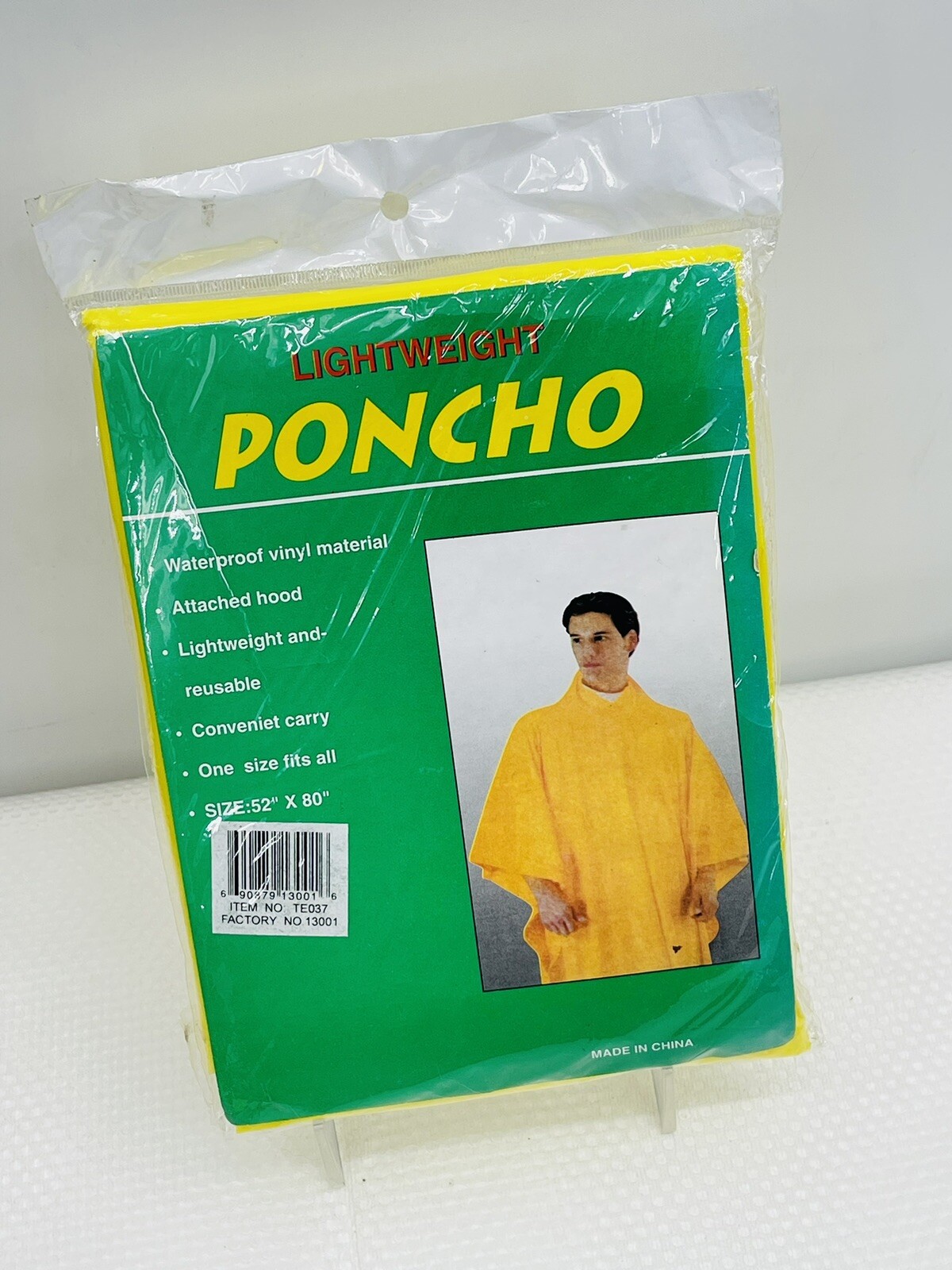 Vinyl Rain Poncho Green 52″ x 80″ Survival Lightweight Attached Hood Reusable