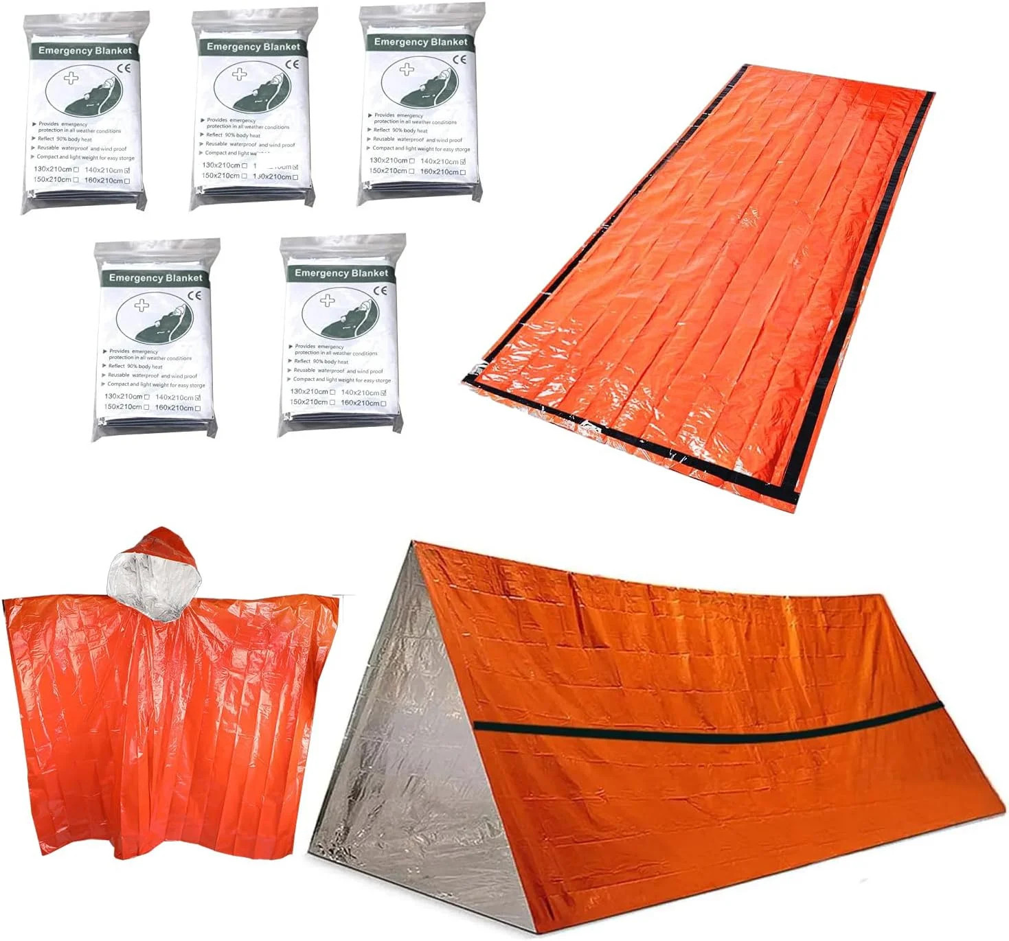 Outdoor Insulated Survival Kits-Emergency Blankets(5 Pack),1 Emergency Sleeping