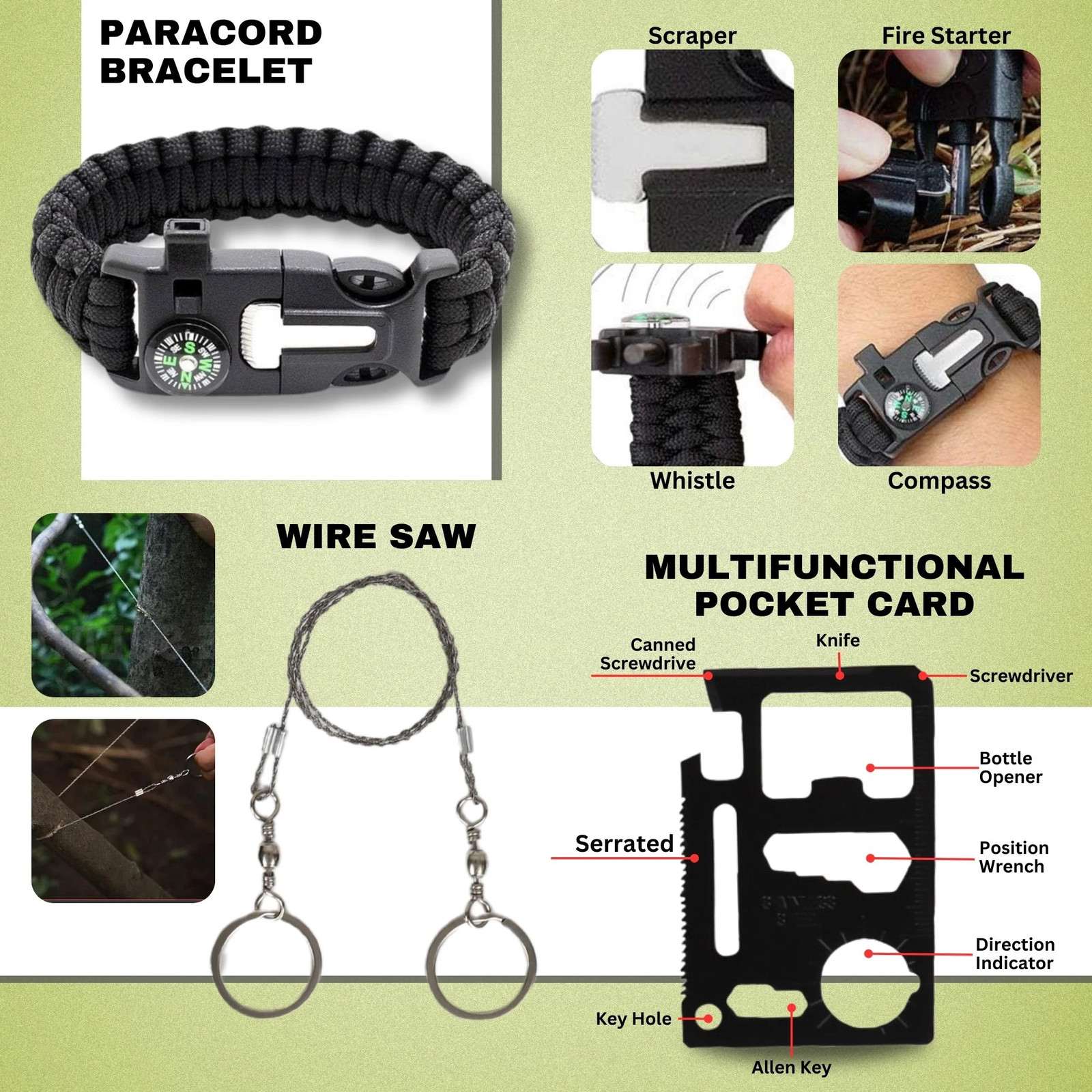 Survival Kit 28 in 1, Teakwood Survival Gear, Survival Gear Tool Emergency Tacti