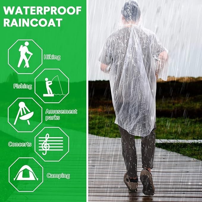 NEW Weather Zone One Size Fits All Clear & Light Weight Poncho Raincoat 10 PACK