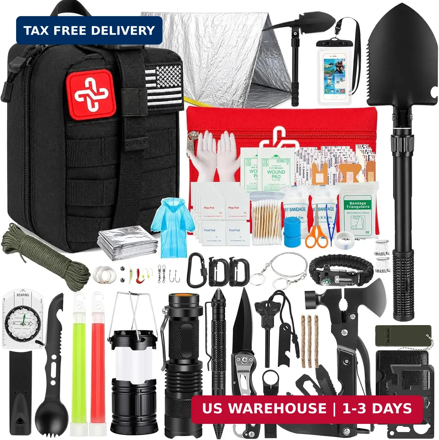 Survival Kit, 250Pcs Survival Gear First Aid Kit with Molle System Compatible Ba