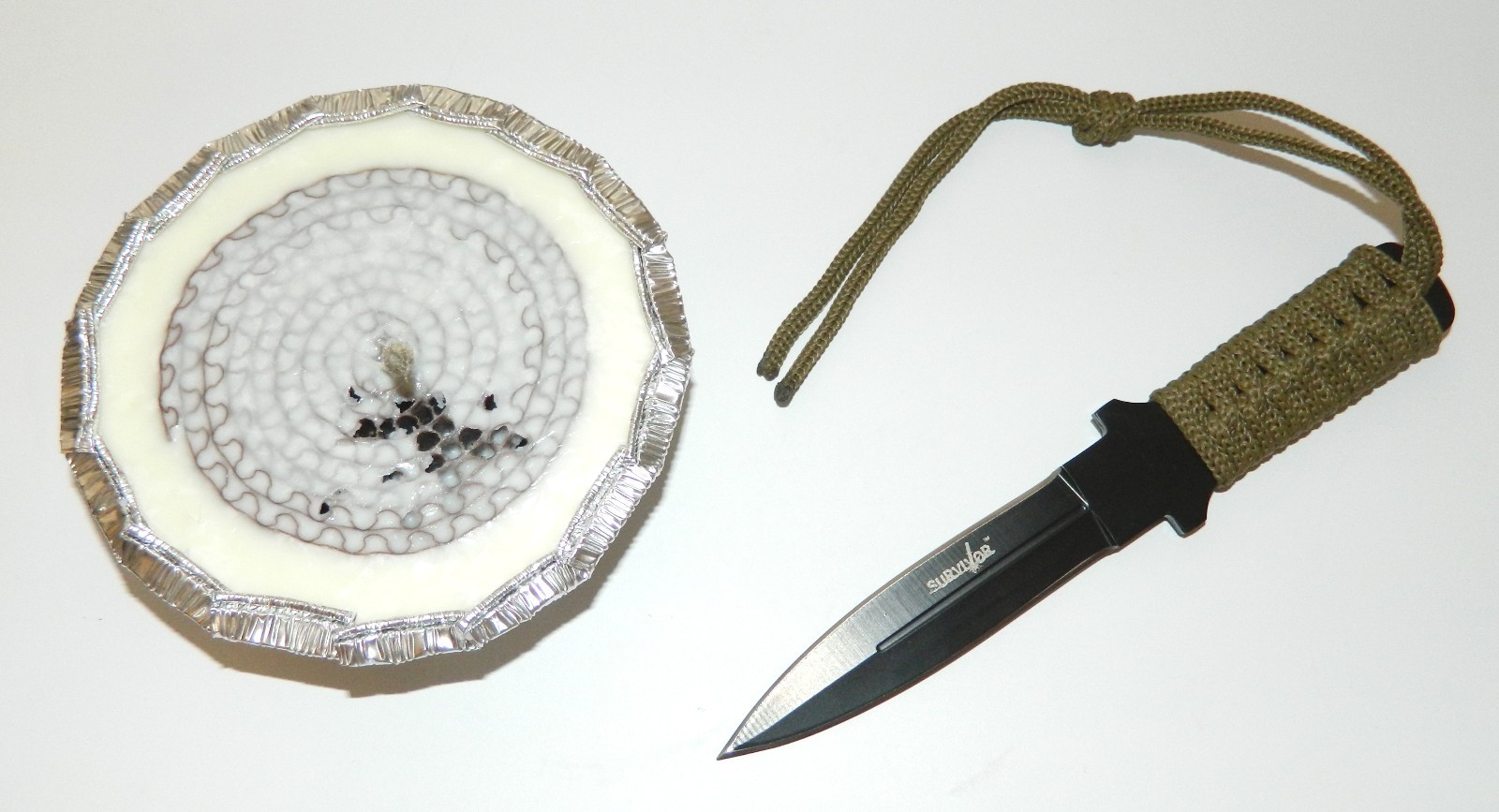 Camping Fire Heat Light 3Hr Eco Buddy Burner & Full Tang Double Edge Blade Knife