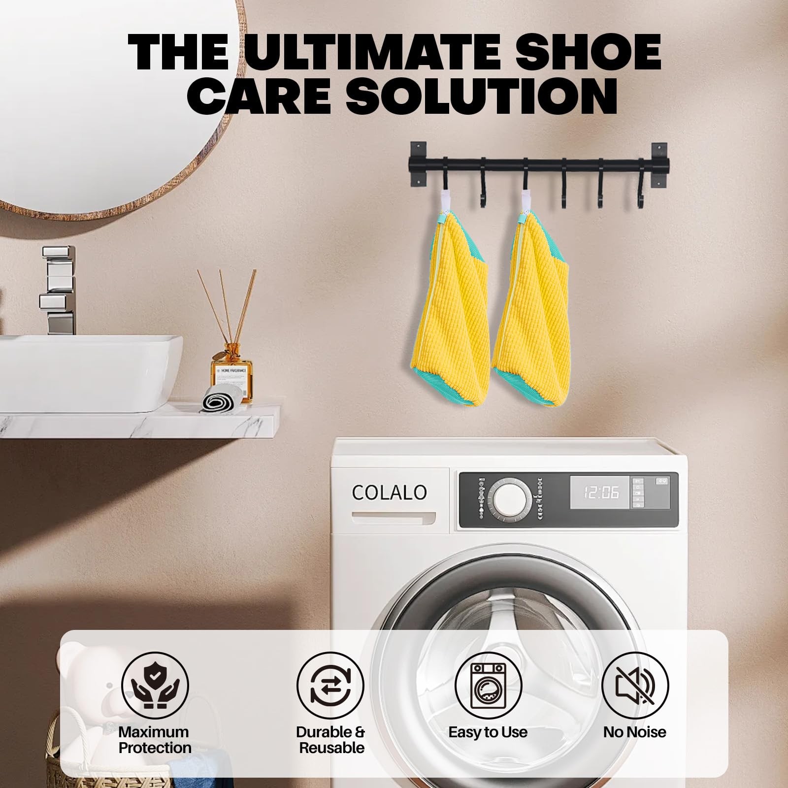 Shoe Washing Machine Bag: Laundry Bag for 15″L x 7″W x 7″H, Yellow 2pcs