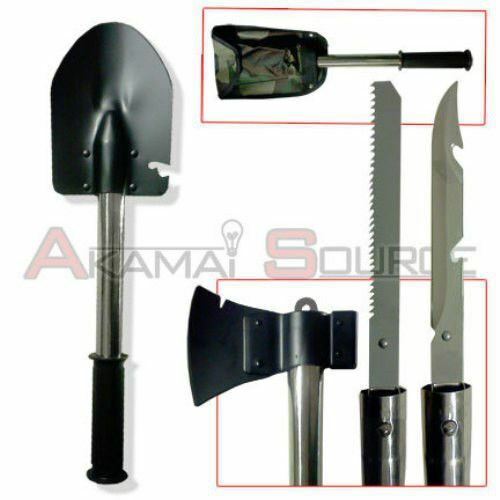 4 In 1 Survival Camping Hiking Knife Shovel Axe Saw Gear Emergency Prep Tool kit