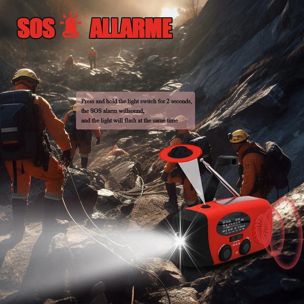 2000mAh Rechargeable Solar Radio Emergency Light Waterproof Portable Flashlight