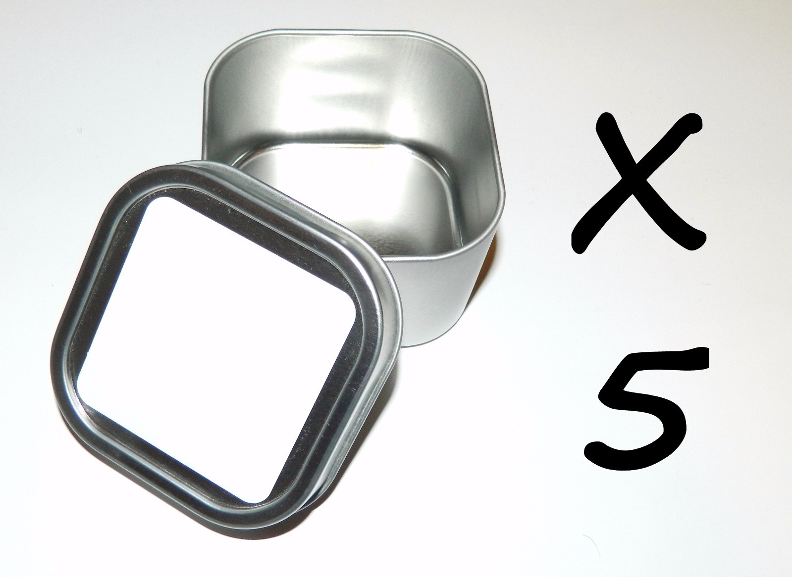 5 X 8-oz Square Blank White Label Slip On Lid Metal Tin Can Container Crafts Box