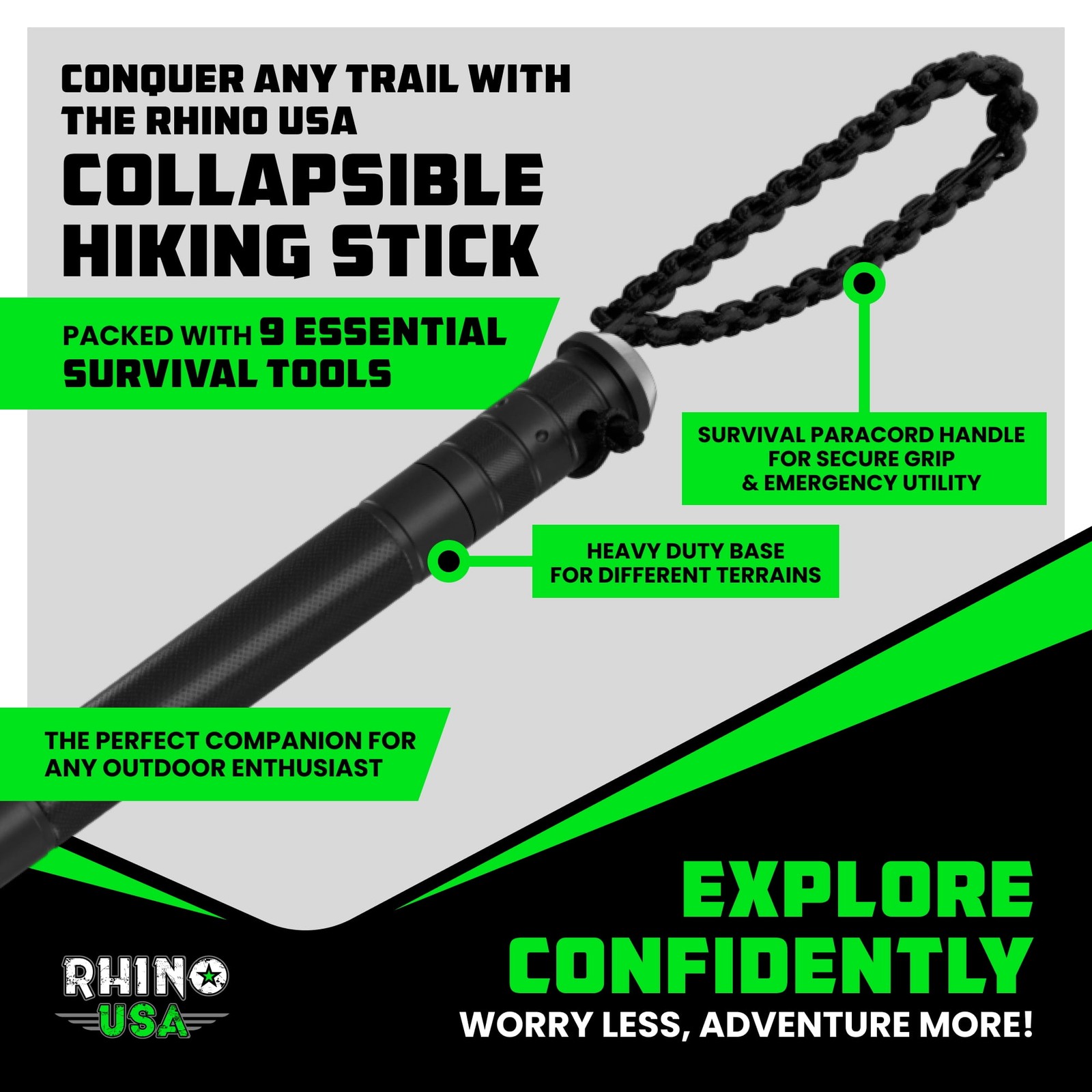 Hiking Stick Tactical Survival Walking Stick Hiking Staff Heavy-Duty Collapsible