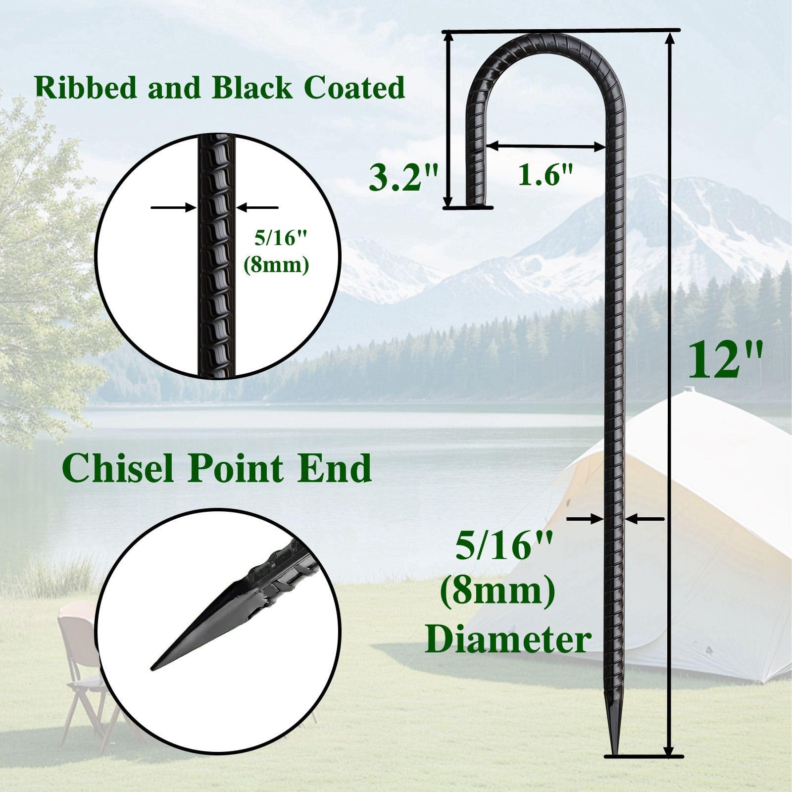 MSWY 12 Inch Rebar Stakes 50 Pack J Hook Ground J-12″x5/16″-50pcs, Black