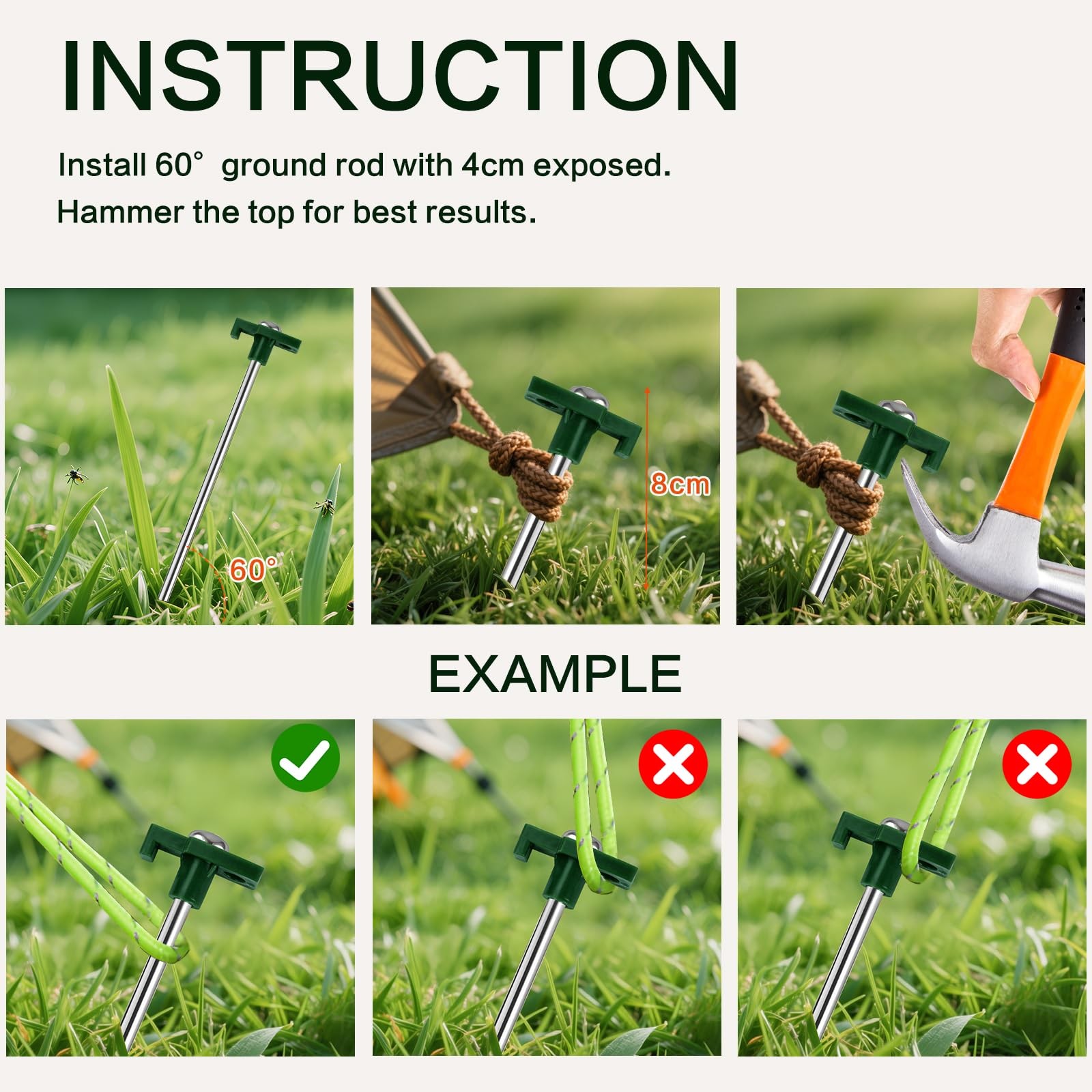 Nexboraque 10 Pack Tent Stakes – 9.75 Inch Galvanized Non-Rust Green 10Pcs