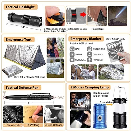 250Pcs Survival Gear Kit, Molle-Compatible Bag, First Aid & Emergency Tent for H