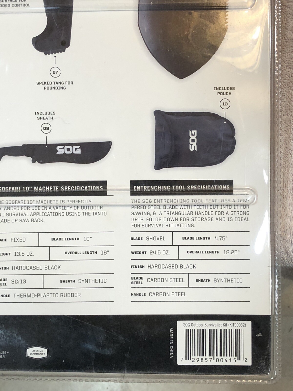 SOG 3 Piece Outdoor Survivalist Kit Hatchet Knife Saw Shovel