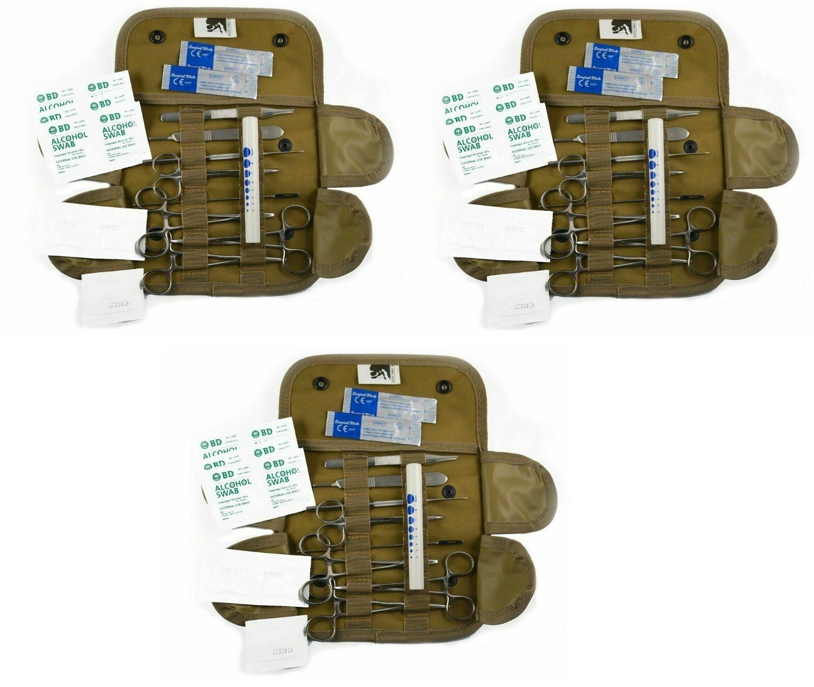 3)19 Pc Tactical Coyote First Aid Surgical Kit Military Molle Pouch Universal