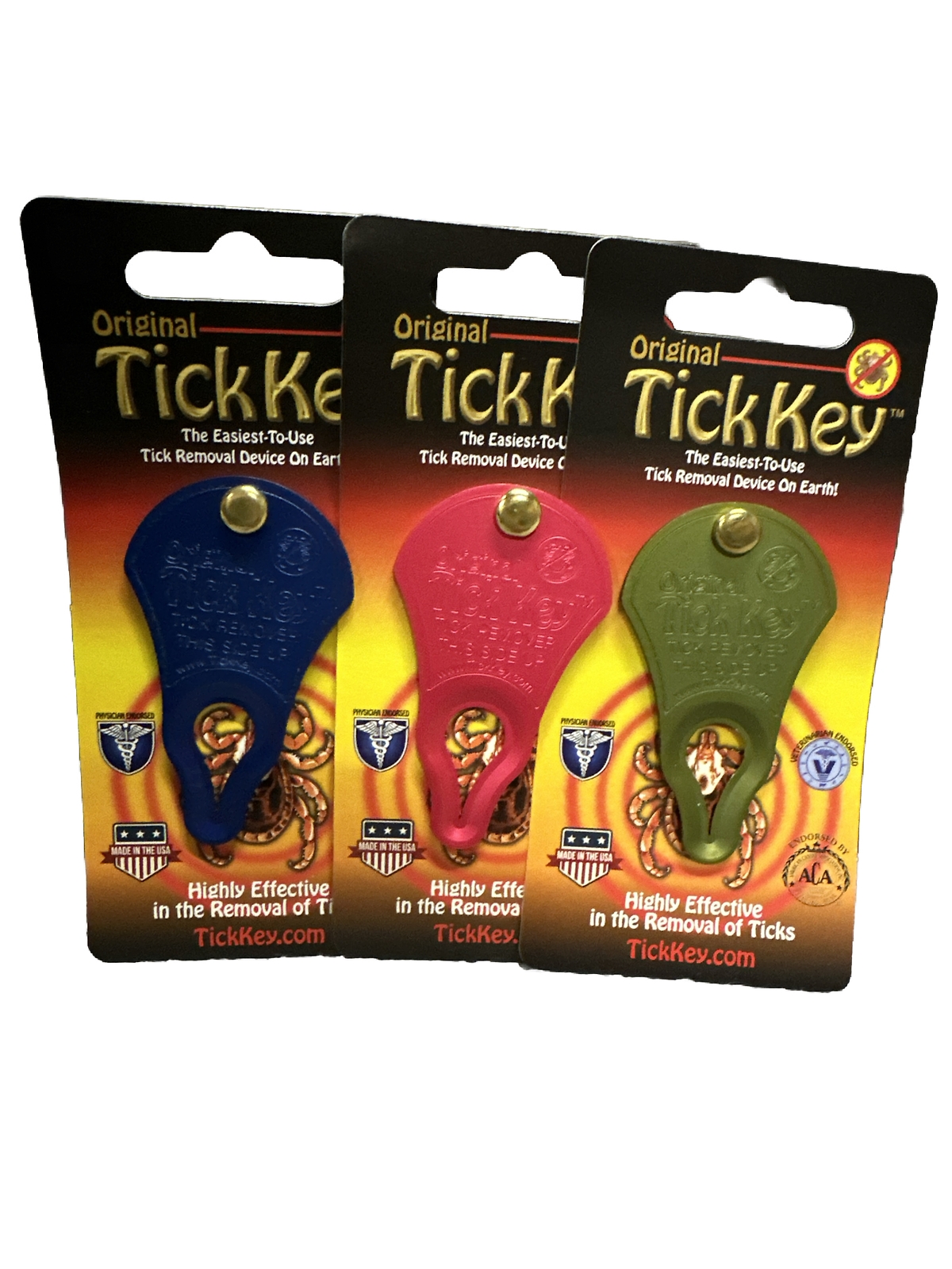(3) Original TICK KEY Tick Removal Device For Kids Adults Pets USA Made Aluminum