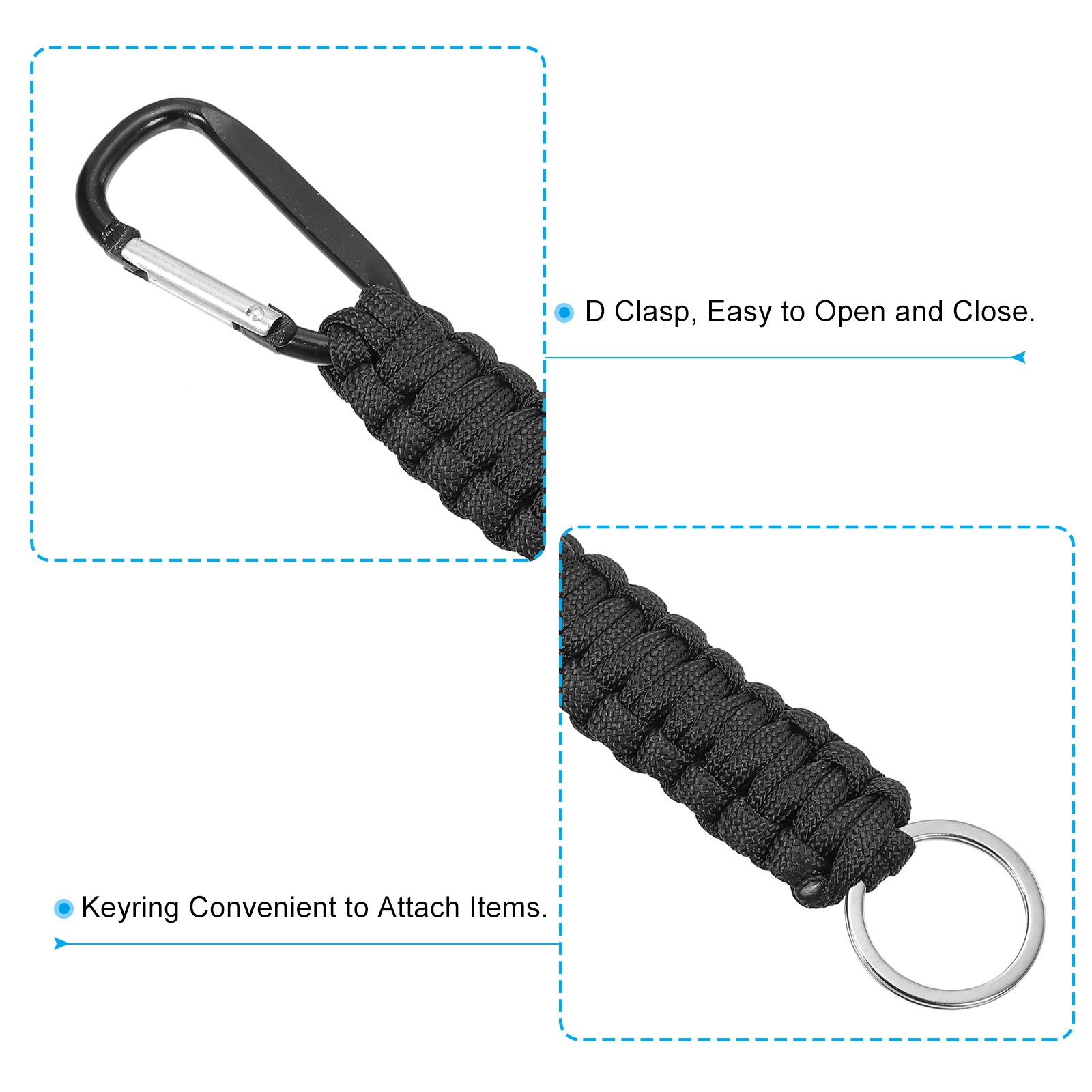 2Pcs Braided Paracord Lanyard Keychain, Paracord Neck Badge Lanyard Black