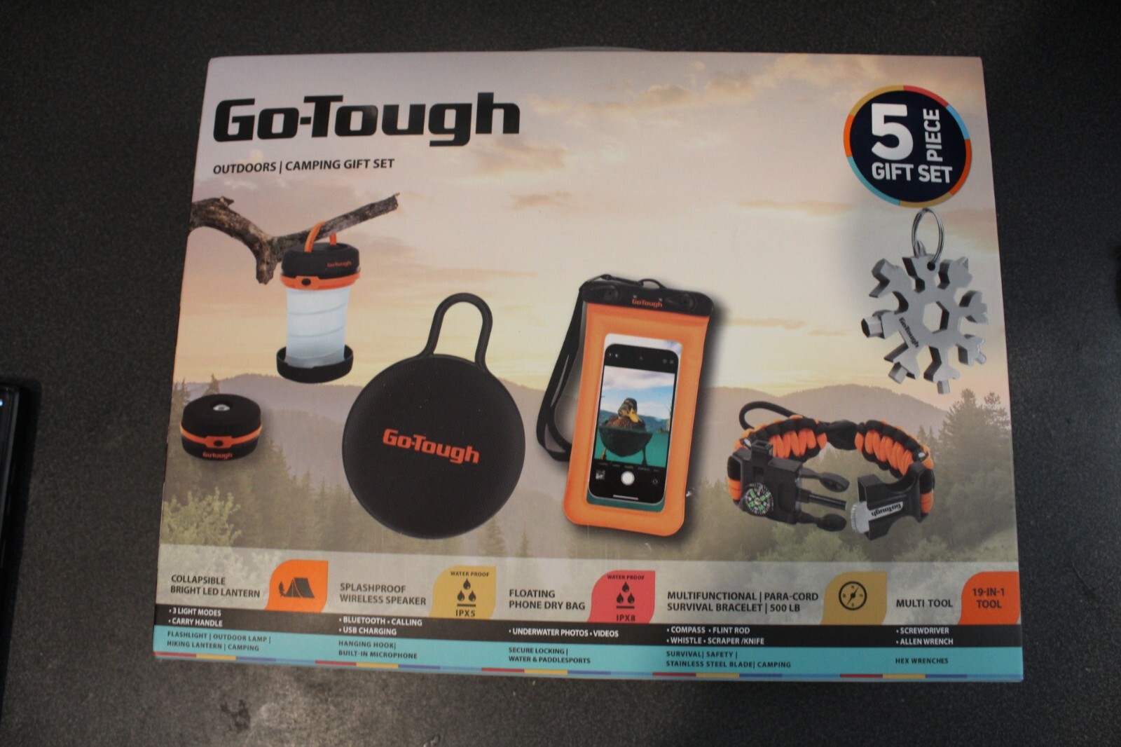 Outdoor Camping Gift Set – Speaker, Lamp, Dry Bag, Survival Bracelet, MultiTool