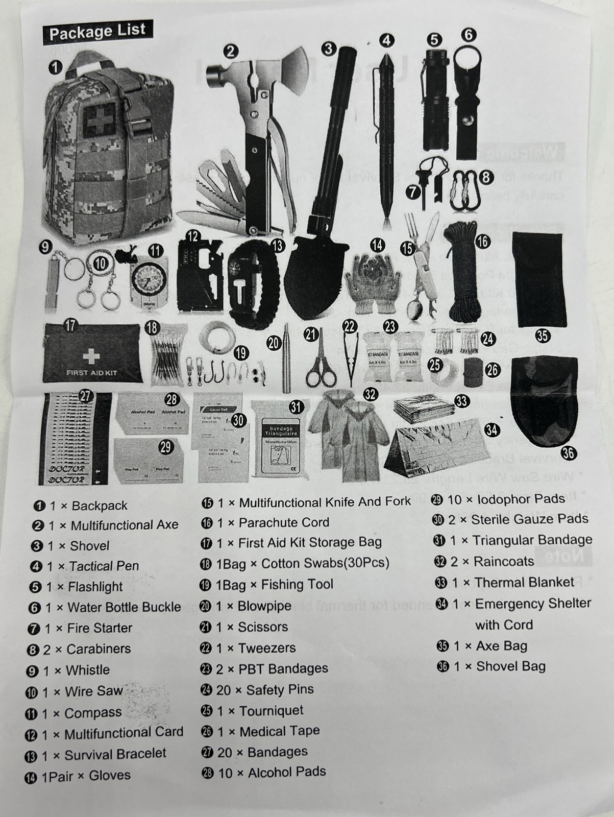 Emergency Survival Kit Bag First Aid Military Camping Trauma Blanket Shelter Cam