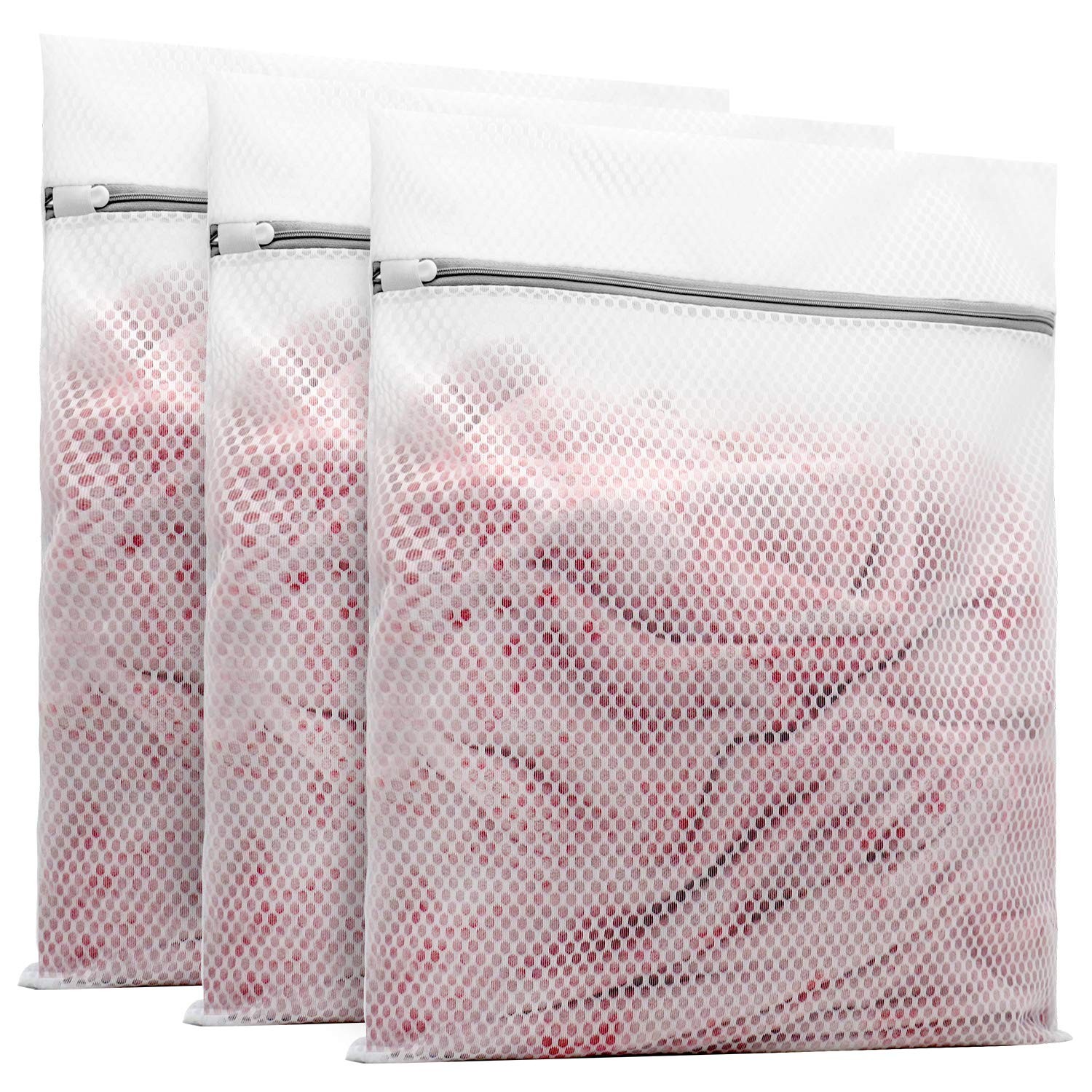 Muchfun 3Pcs Durable Honeycomb Mesh Laundry Bags for Delicates 3 Large, White