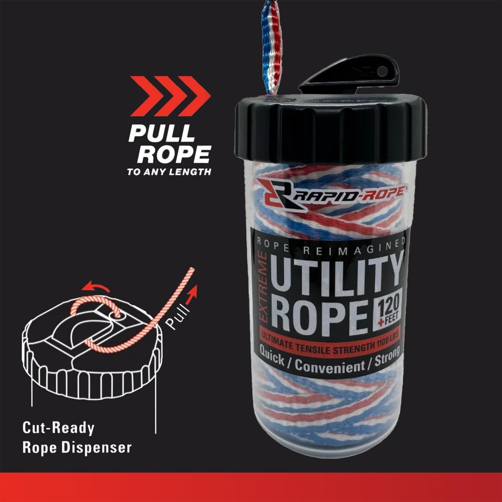 Rapid Rope Canister 120ft Patriot Flat Tactical Paracord, 120ft, Multicolored