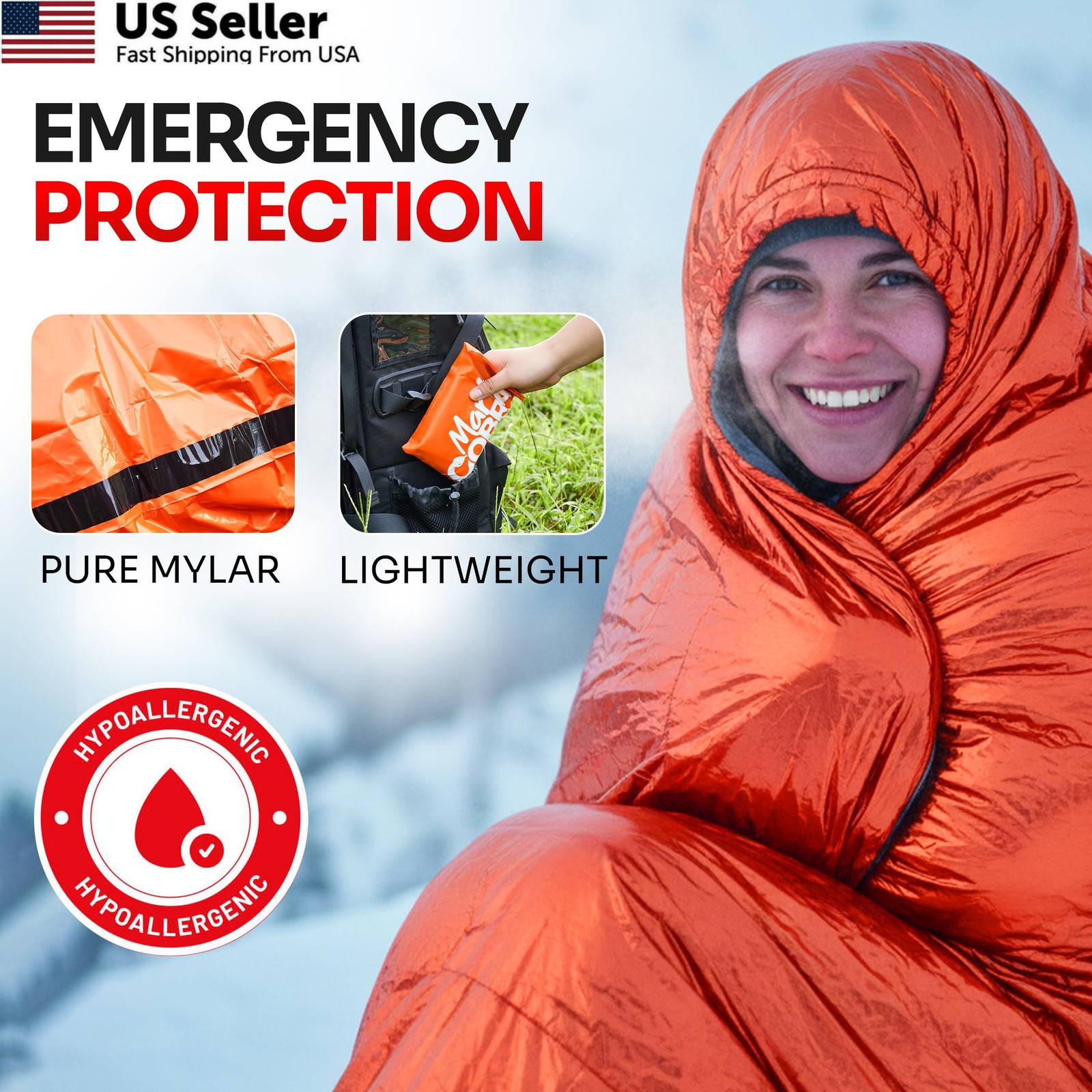 Emergency Sleeping Bag 1 Pack | for Survival Gear and [1 Pack], Orange
