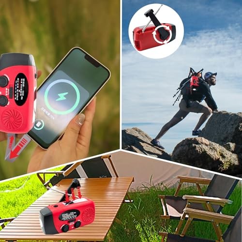 Portable 2000mAh Hand Crank Emergency Solar Panel SOS Weather Radio, Self Red