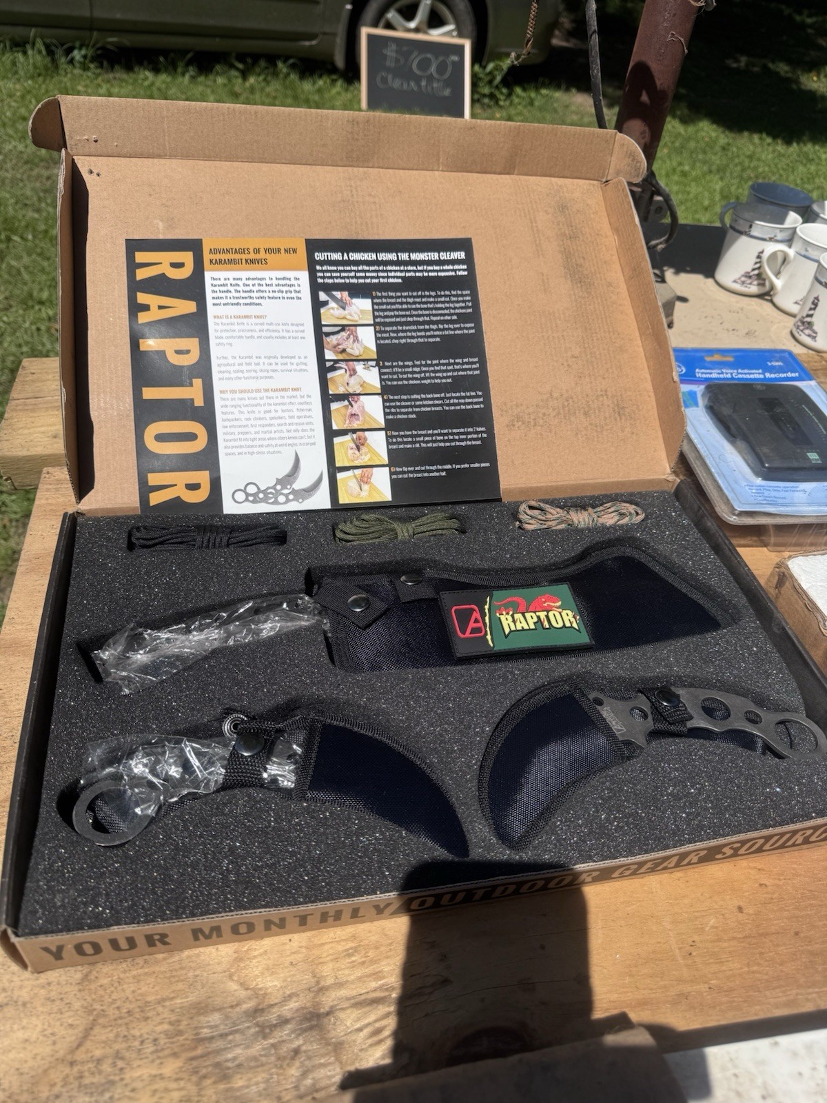 Alpha Outpost Raptor Survival Kit Paracord & Sheath Black Nylon Camping Hiking