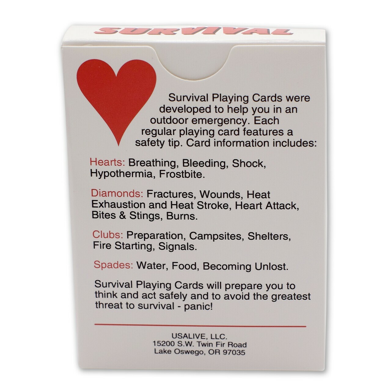 Speedhook Survival Playing Cards With Info on Surviving in Outdoor Emergencies