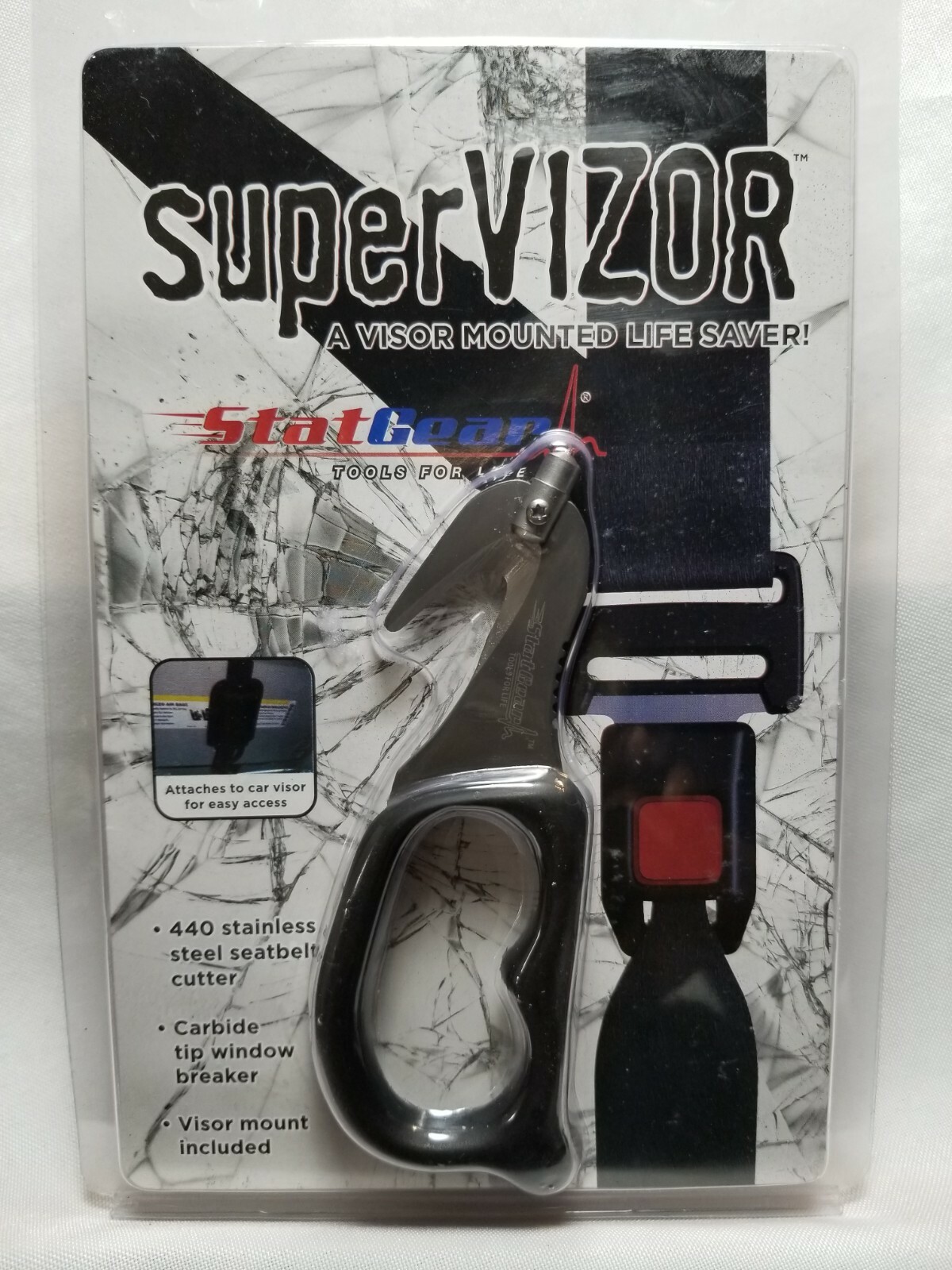 StatGear SuperVizor Life Saving Tool Window Breaker Seatbelt Cutter