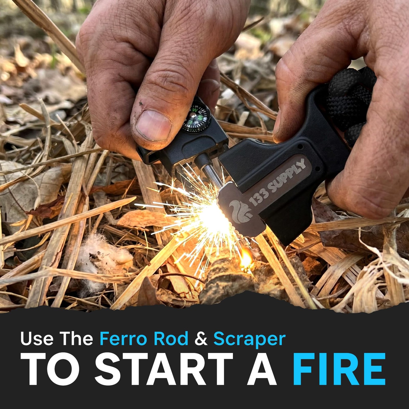 Paracord Bracelet Survival Kit Compass Fire Starter Emergency Whistle Camping Hi
