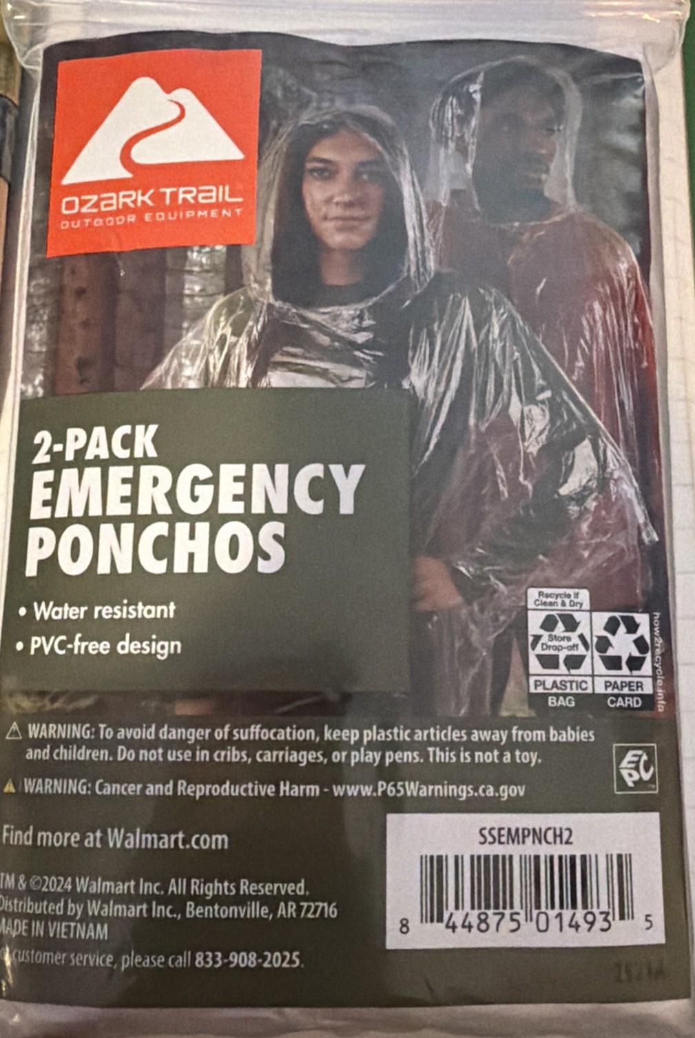2 Ozark Trail Hooded Emergency Poncho Durable Plastic 100% Waterproof #WM836 NIP