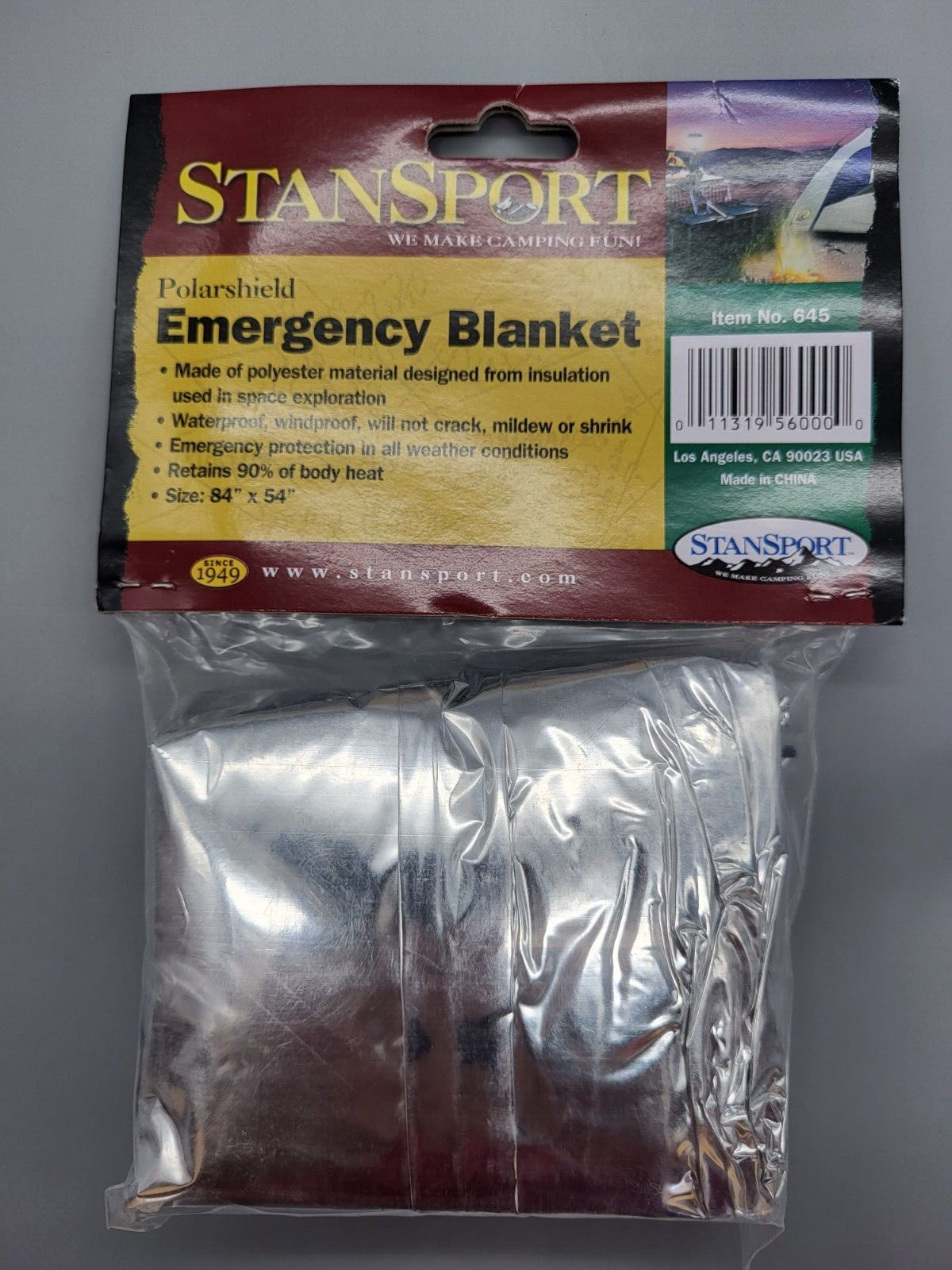 STANSPORT POLARSHIELD EMERGENCY BLANKET WATERPROOF WINDPROOF 84″ x 54″ Item #645