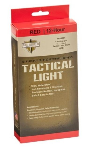 Tac Shield Tactical 12 Hour Light Stick, Red, 10 Pack 03086R Survival Gear