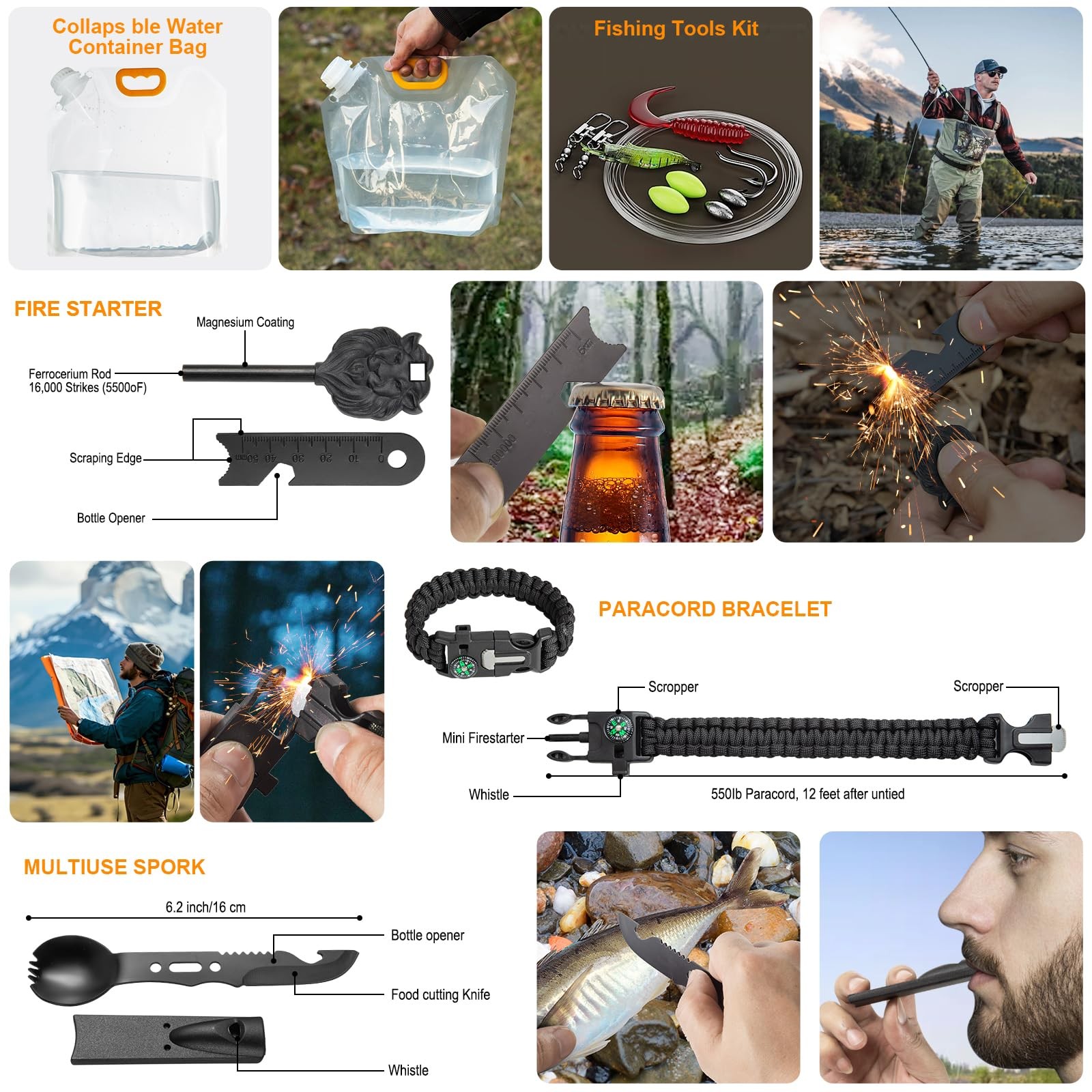 Survival Kit,360 Pcs Bug Out Bag with First Aid Kit.Camping Axe, Survival Sho…