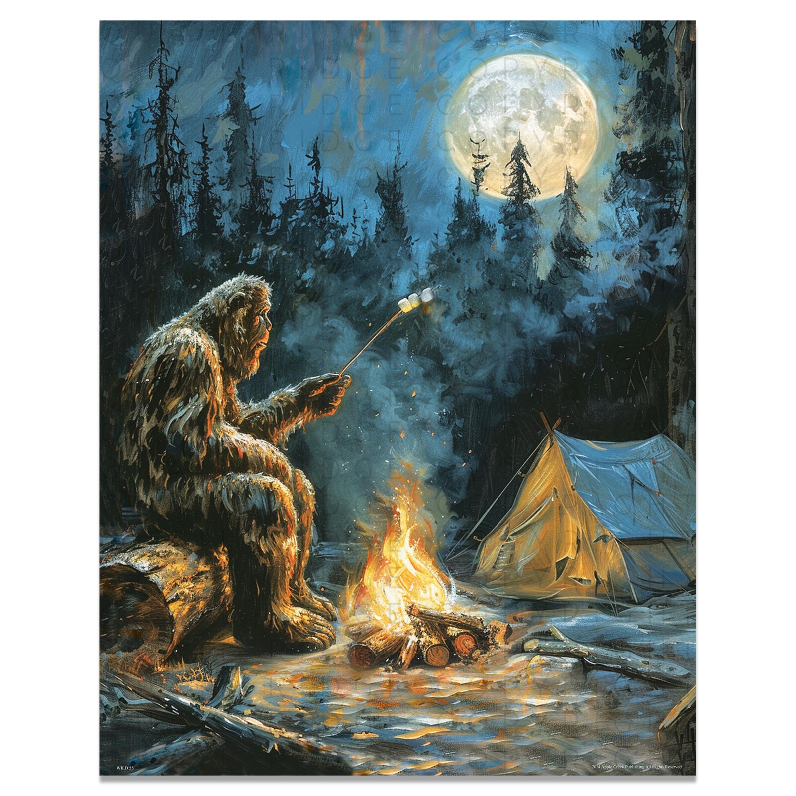 Vintage Sasquatch Bigfoot Art Print RV Camping Artwork Cabin Wall Decor Gift