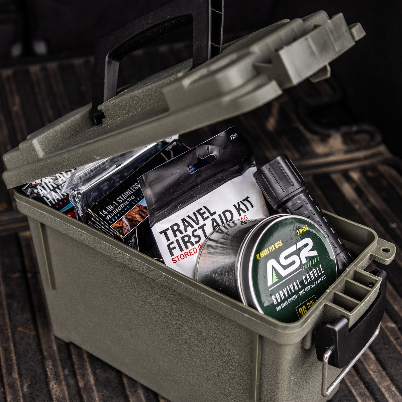 ASR Outdoor Compact Prepper Supplies Survival Kit in Illuminated Dry Box, 38pc