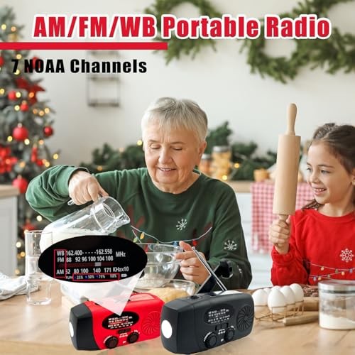 Portable 2000mAh Hand Crank Emergency Solar Panel SOS Weather Radio, Self Red