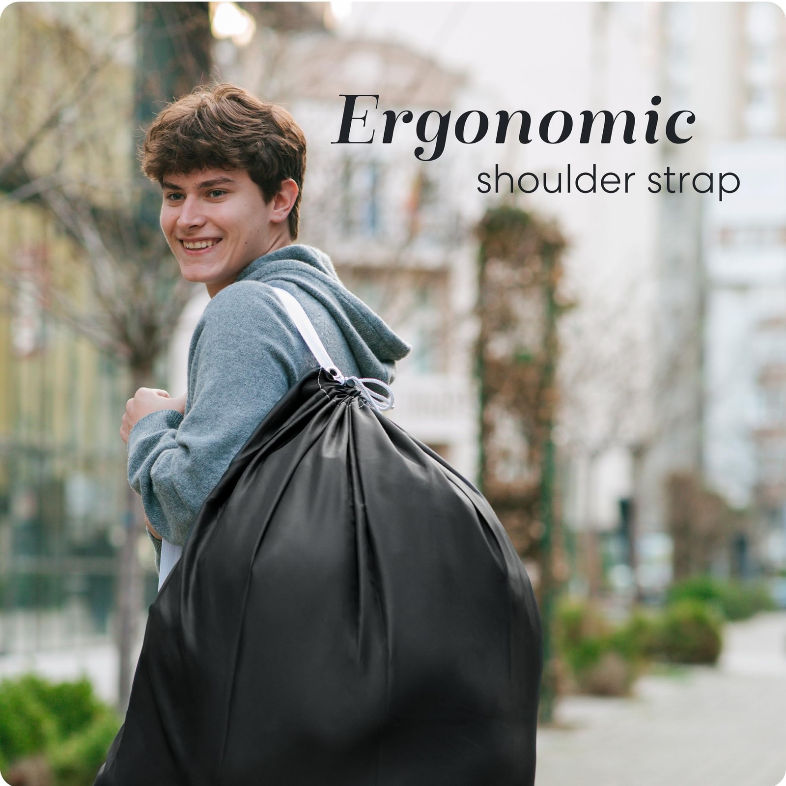 Handy Laundry Bag Shoulder Strap Extra Large – Drawstring 1-Pack, Black