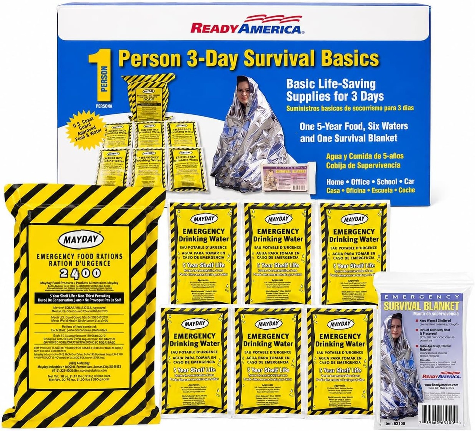 Emergency Kit 1 Person 3 Day Survival Box Includes Food Water Blanket Earthquake