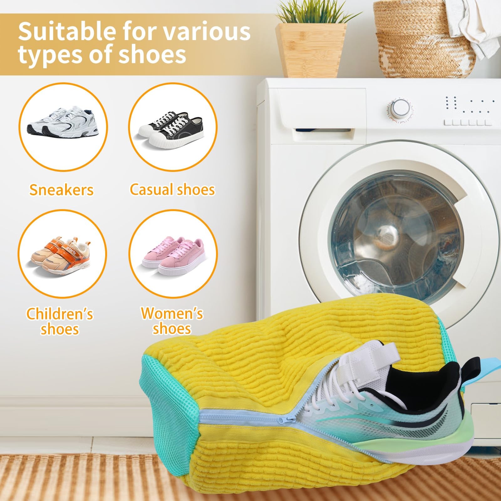 Xan Concept 2Pcs Shoe Washing Machine Bag,Cleaning Bag for XX-Large, Yellow