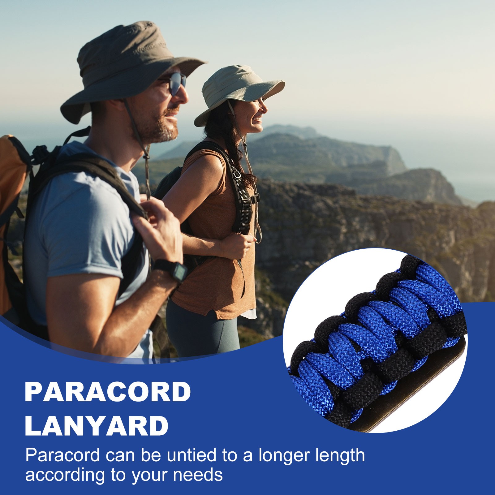 Paracord Lanyard, Strong Lanyard with USA Flag, Blue
