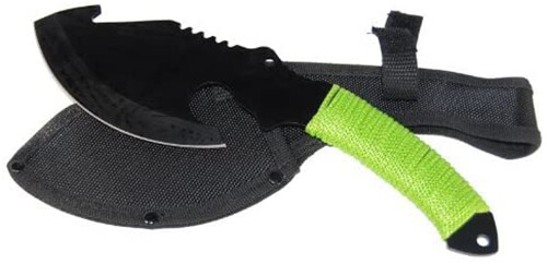 Stainless Steel Gut Hook Hatchet 11″ with Neon Green Paracord-Wrapped Handle