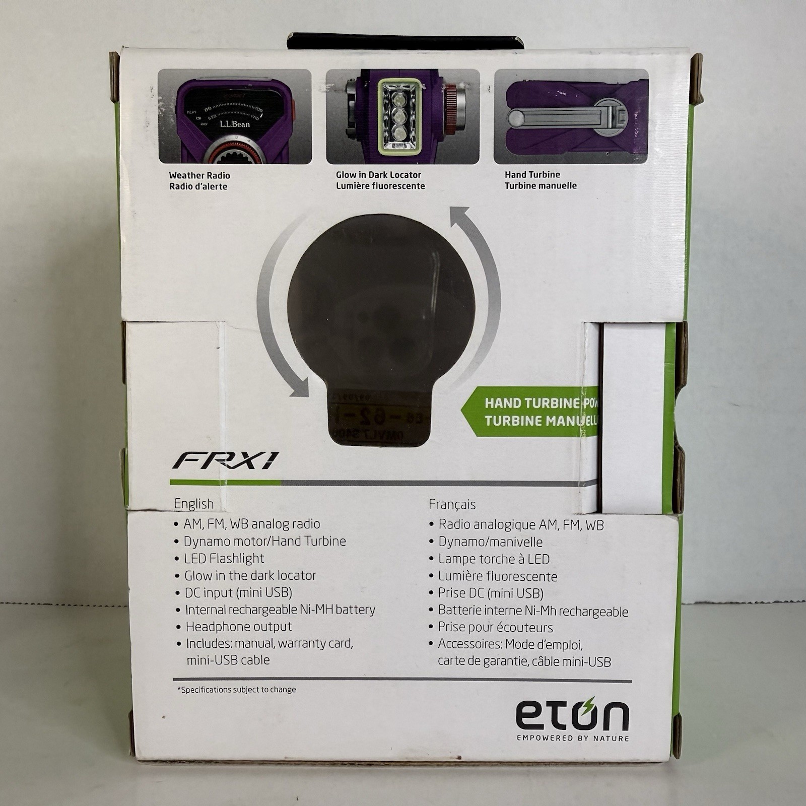 LL Bean/ Eton/FRX1 Mini Emergency Radio/NOAA Weather Alert Purple