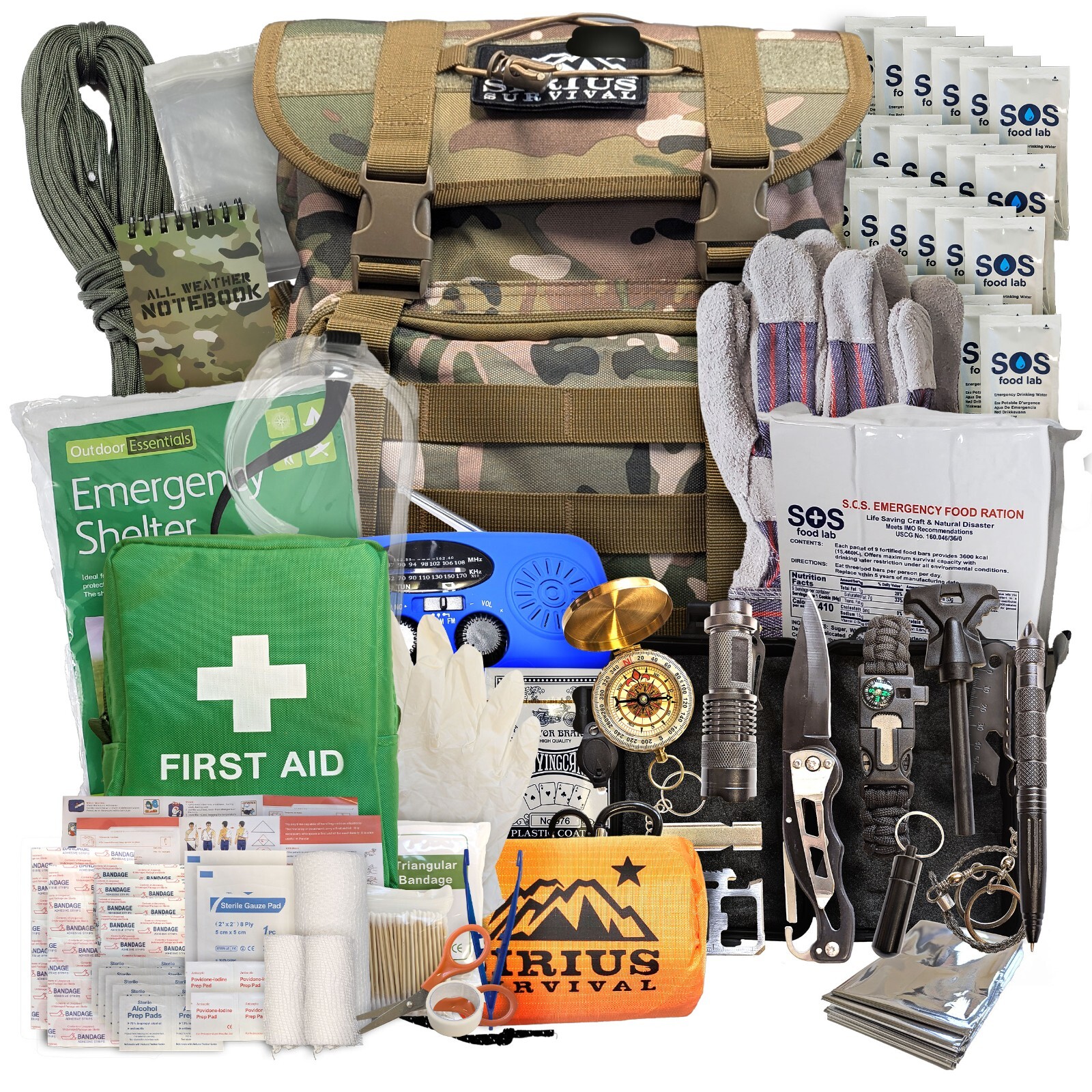 Sirius Survival 72-Hour Starter Emergency Kit, 1-Person Survival Backpack (40L)