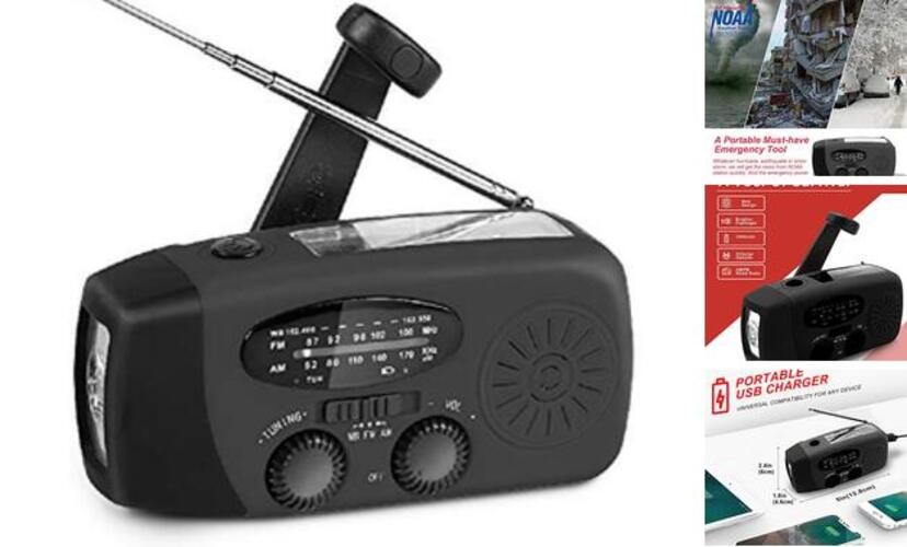 Portable Solar Emergency Weather Radio Hand Crank AM/FM NOAA Survival Black