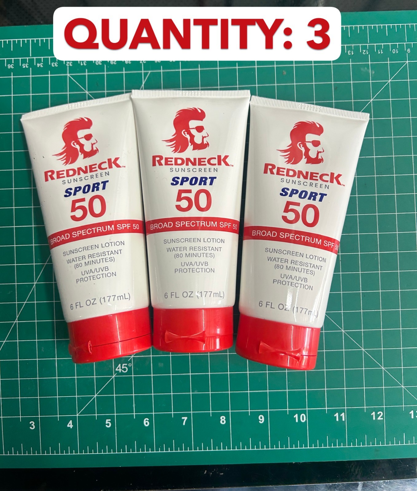 3-PACK Redneck Sunscreen Sport SPF 50 Broad Spectrum Water Resistant 6OZ LOTION