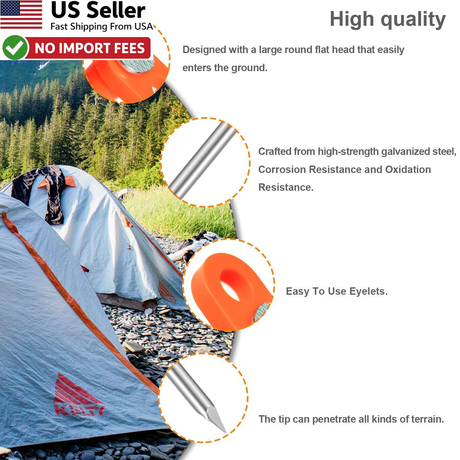 10PCS Tent Stakes Heavy Duty Non-Rust Metal Pegs Garden Canopies Tarp FROM USA