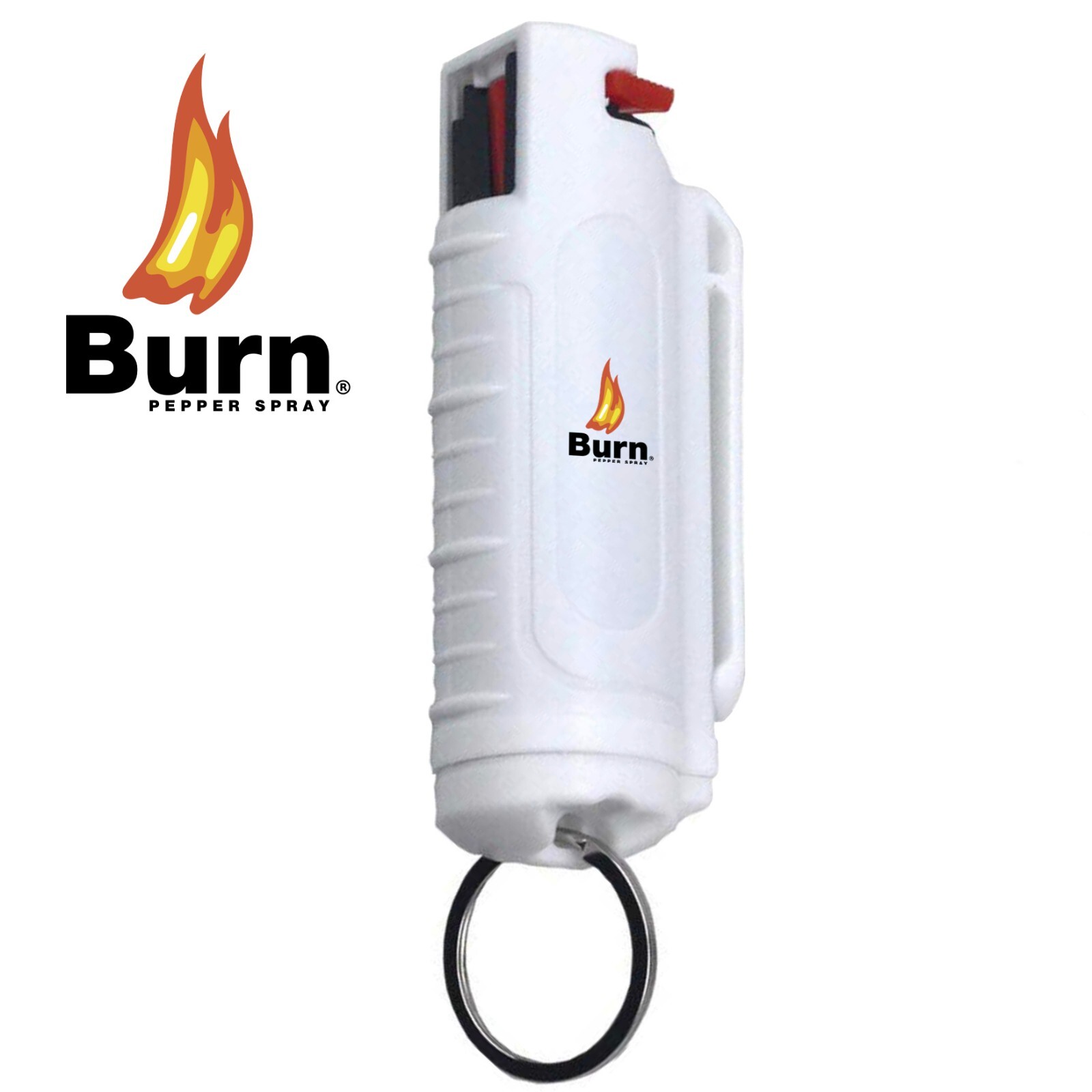 BURN 1/2oz Pepper Spray 2 White Molded with 2 Quick Release Keychains OC