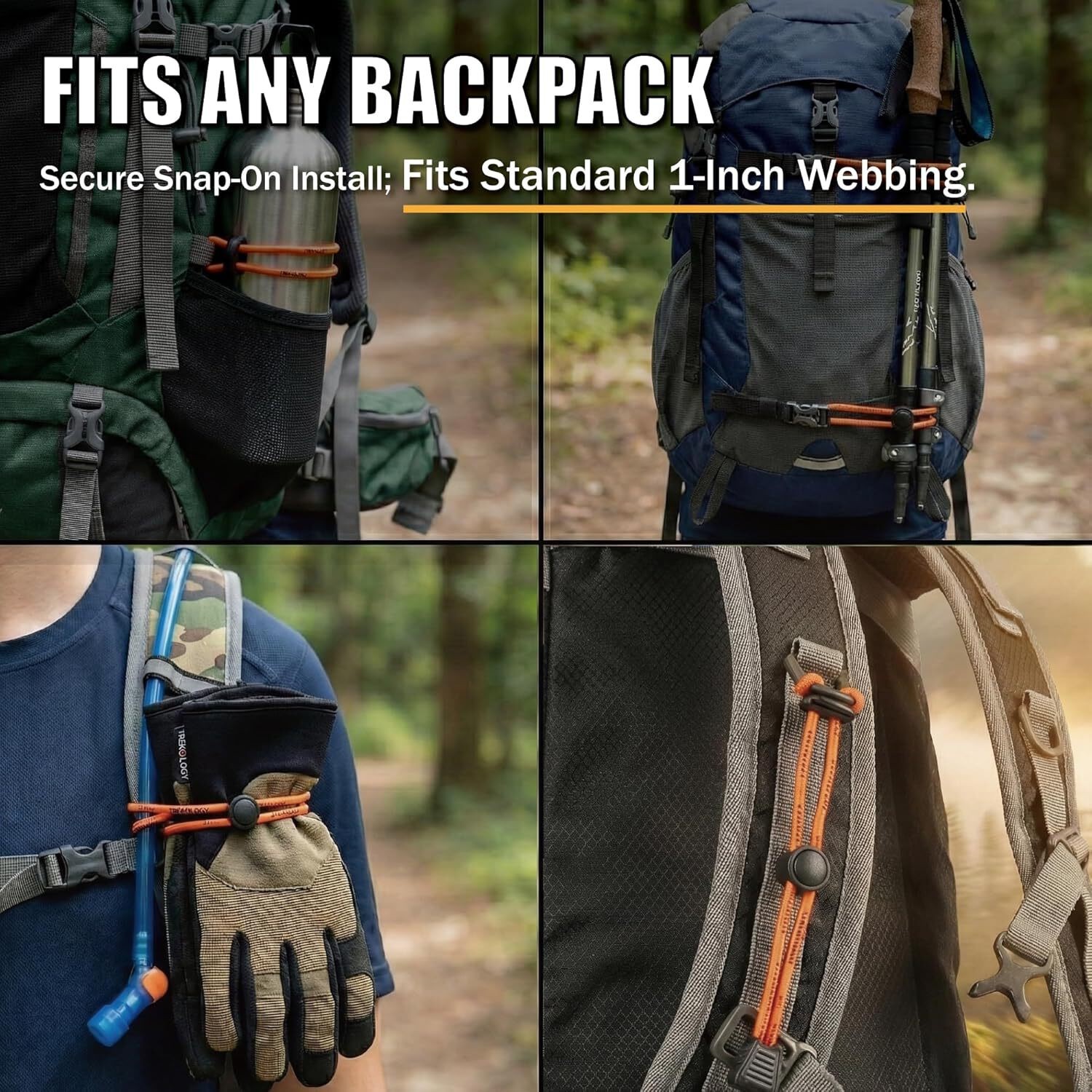 TREKOLOGY Universal Walking Stick Holder & Backpack Bungee Straps (4-Pack) (US)