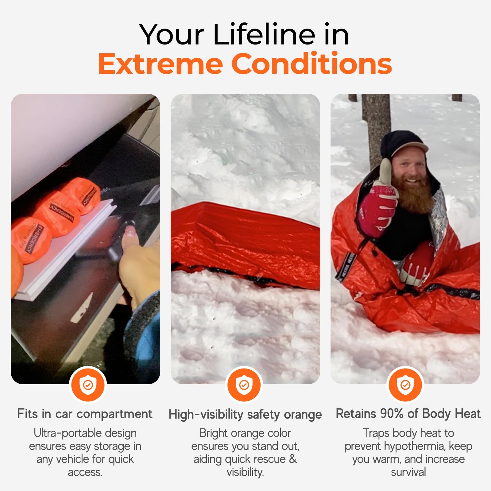 Sierra Madre Emergency Sleeping Bag – Ultralight, Pack of 5, Orange