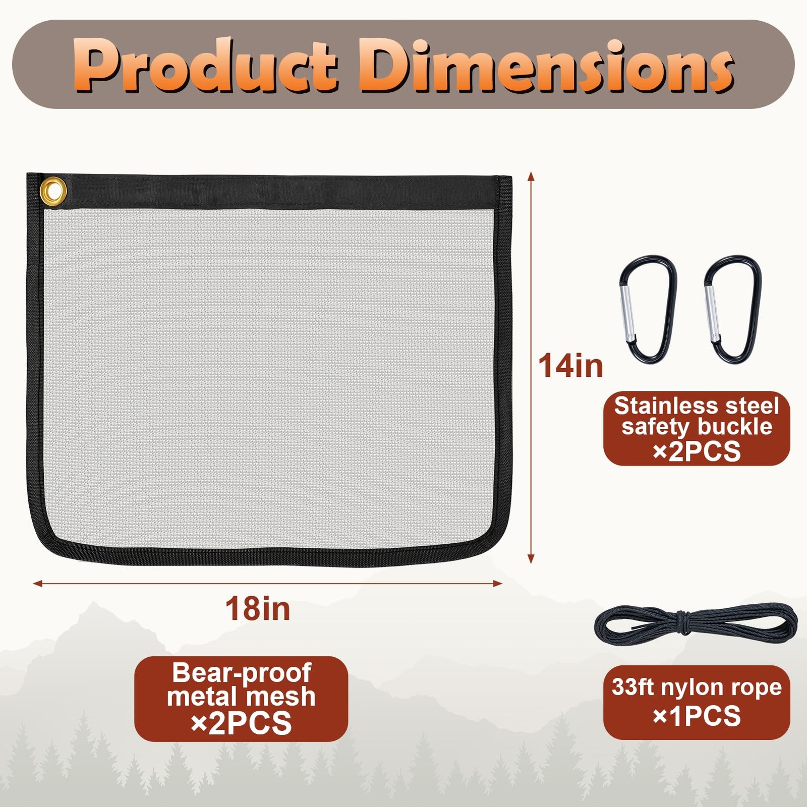 2 Pack Ultralight Rodent Proof Bear Bags,18x14in Fine Mesh Stainless Steel Ha…
